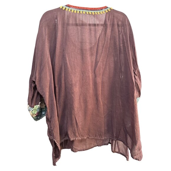 Johnny Was Size XL RUNS LARGE Womens Embroidered Pattern Semi-sheer Top Peacock - Picture 4 of 7